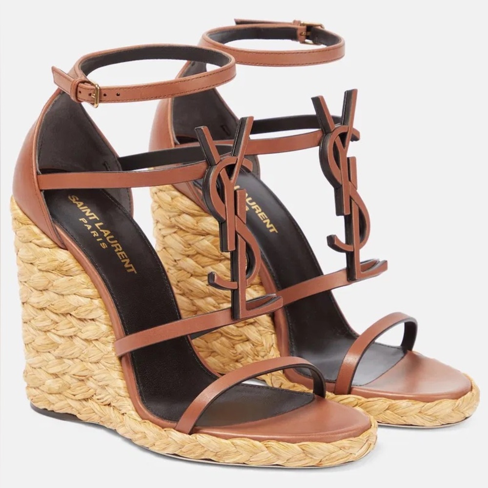 Saint Laurent Raffia Wedged Sandals